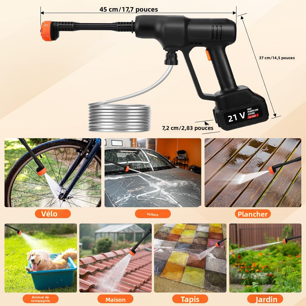 Kabelloser Hochdruckreiniger  Stark 6-10m Strahl | Doppelte Akkulaufzeit | Entfernt hartnäckige Verschmutzung einfach