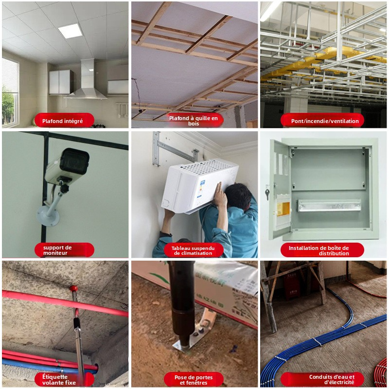 Mini-fixation manuelle, construction en acier, fixation à boulon réglable, kit de fixation et de fixation, fixation d'ancrage mural au plafond, avec 200 clous.