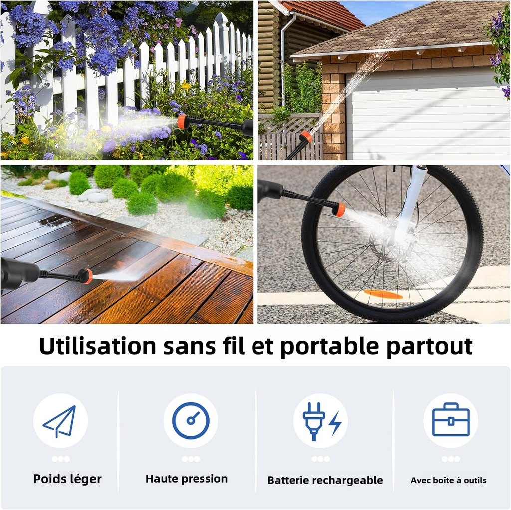 Kabelloser Hochdruckreiniger  Stark 6-10m Strahl | Doppelte Akkulaufzeit | Entfernt hartnäckige Verschmutzung einfach